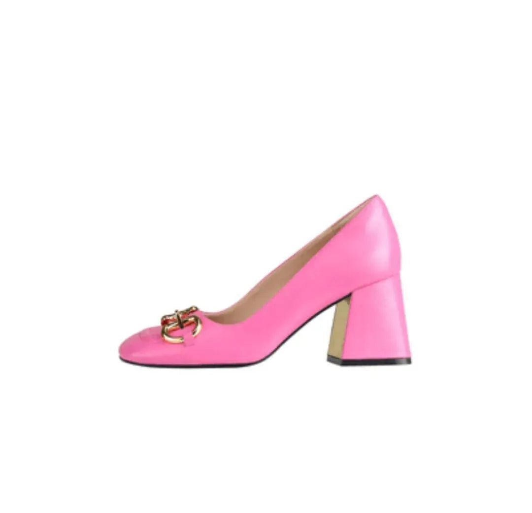 Classic women's high heels with stylish buckle, square toe, ideal for dress occasions.