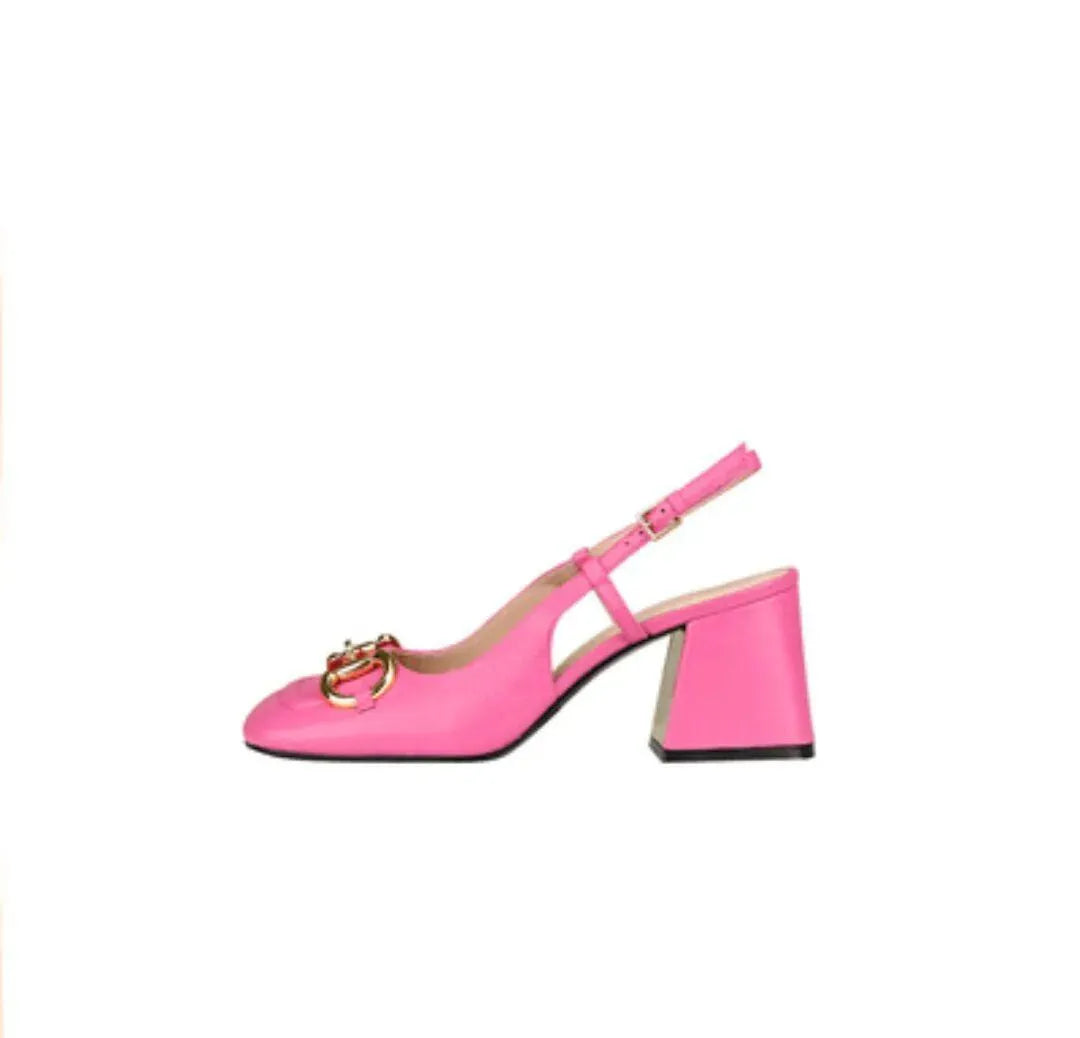 Elegant retro high heel shoes for women, featuring a chic buckle and comfortable square toe.
