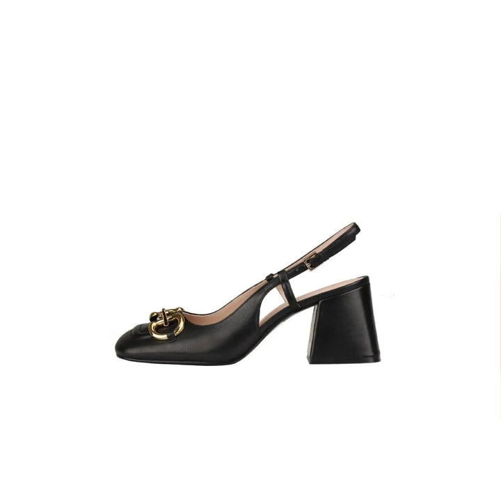 Retro high heel shoes for women, featuring a decorative buckle and sturdy square toe.