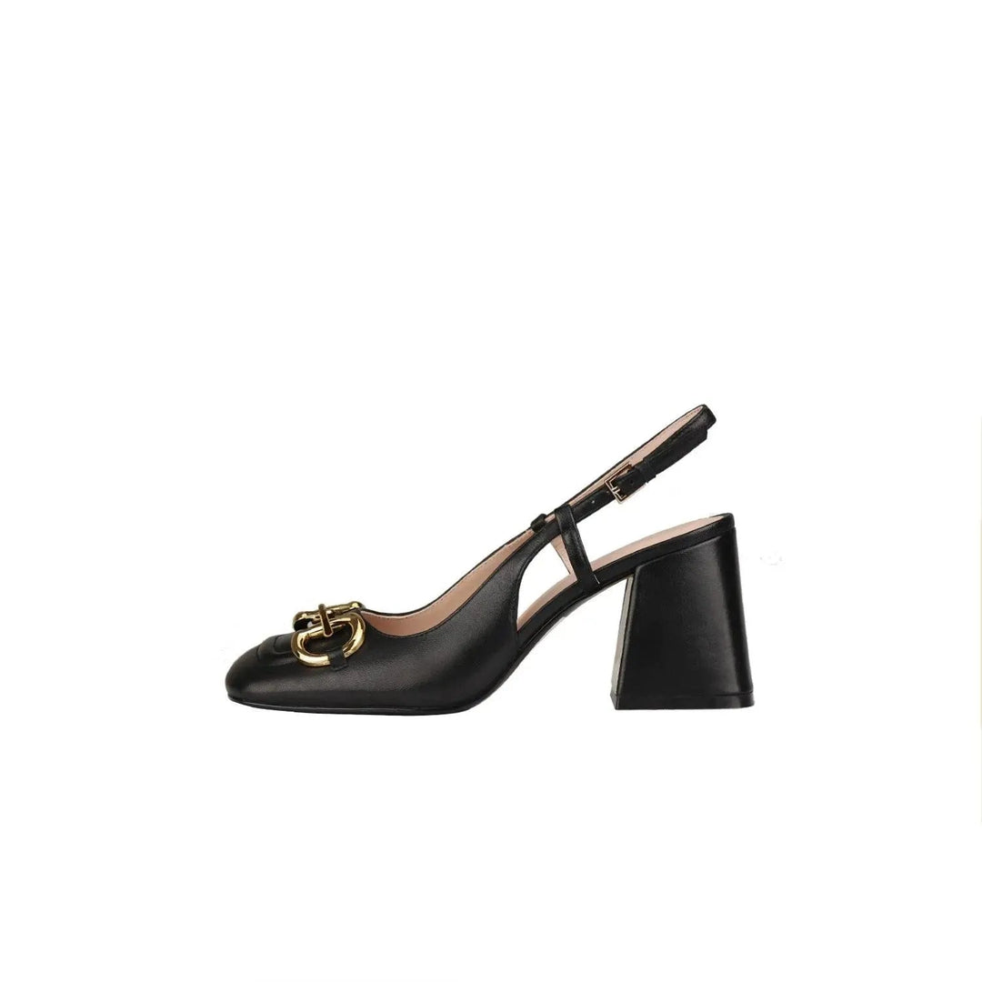Fashionable women's dress heels, retro style with a prominent buckle, ultimate timeless elegance.