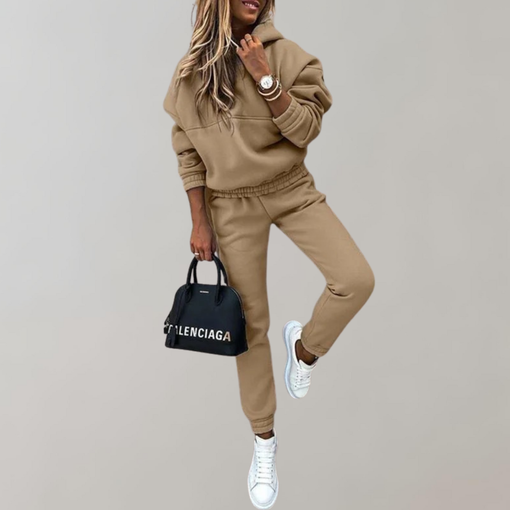 Two-piece women's retro style hooded tracksuit, great for sporty fashion and ultimate comfort.