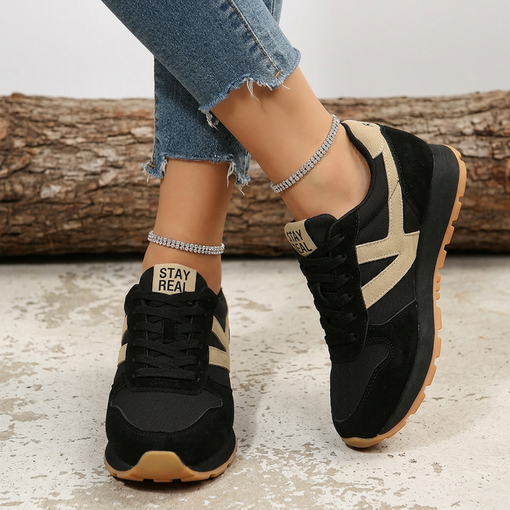 Stylish women's vintage lace-up sneakers. Cushioned, lightweight, and non-slip for comfortable everyday wear.