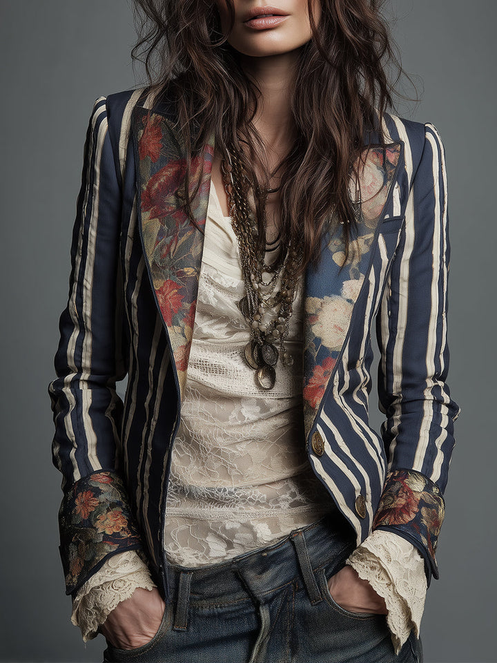 Women's retro striped blazer, perfect for adding a chic, sophisticated touch to any outfit.