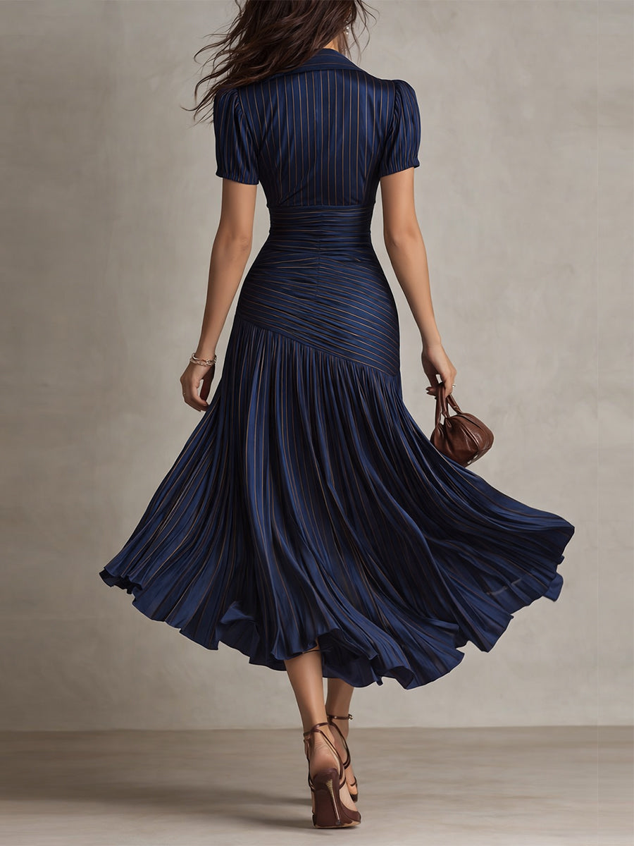 Classic women's short sleeve striped midi dress. Retro design offers timeless, feminine fashion for any occasion.