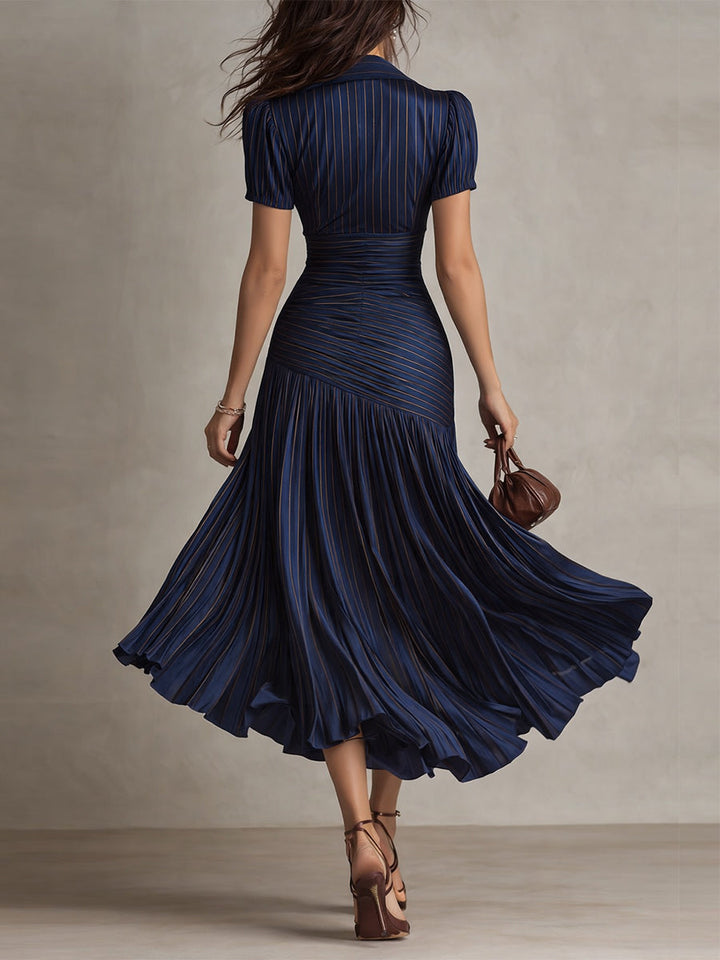 Classic women's short sleeve striped midi dress. Retro design offers timeless, feminine fashion for any occasion.