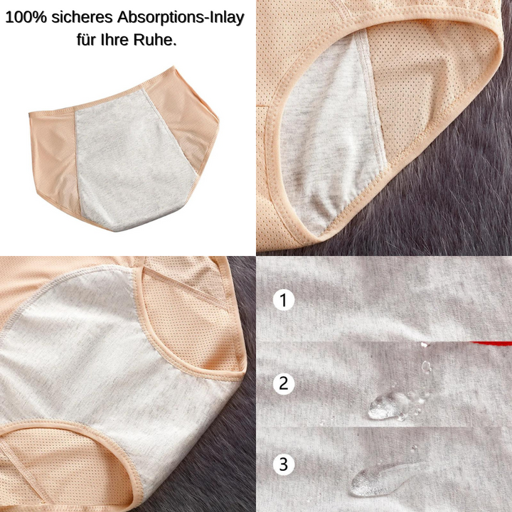 Smooth women's reusable leak-resistant briefs, comfortable protective underwear for female incontinence care.