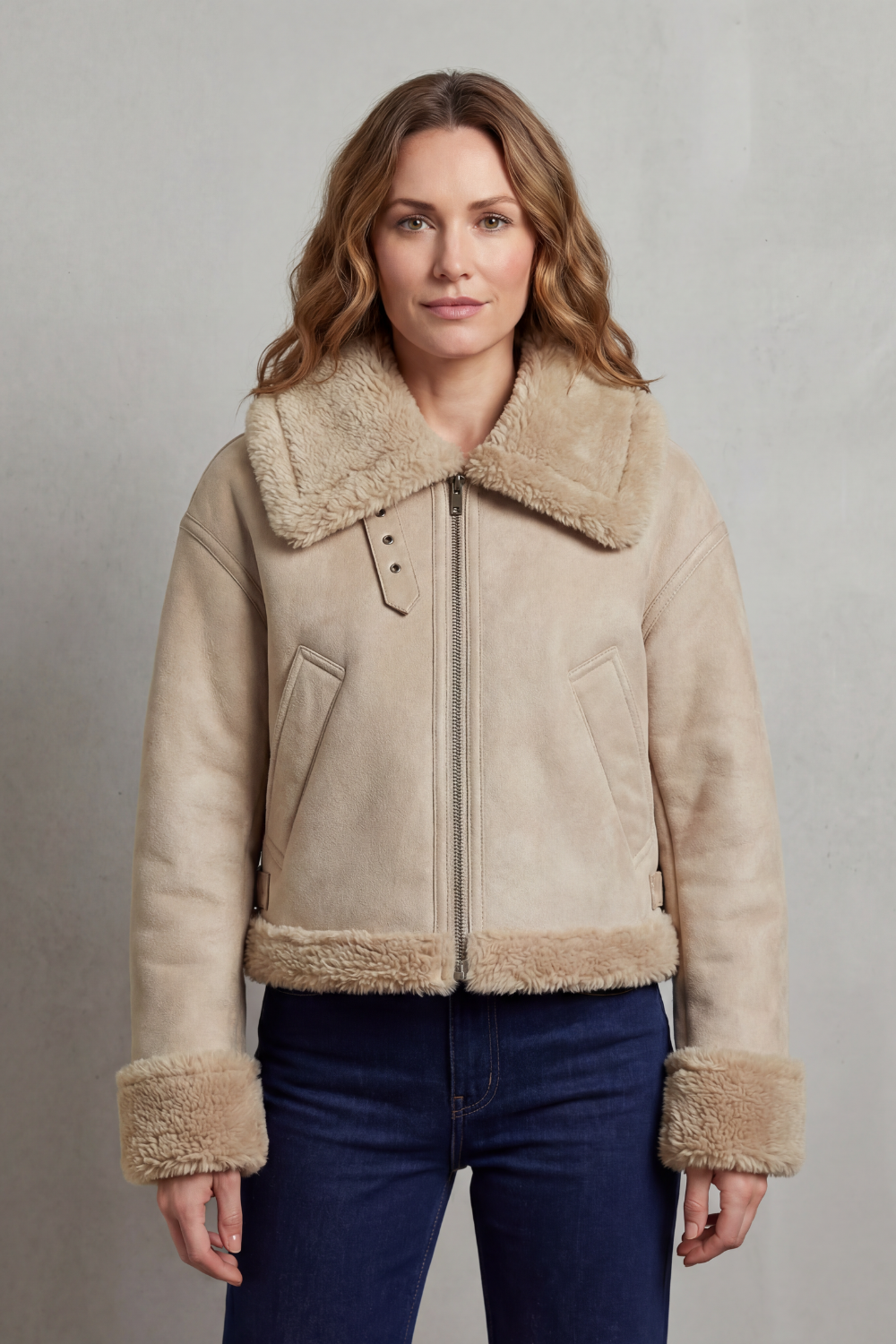 Stylish women's outerwear: reversible cropped aviator jacket for fall & winter.