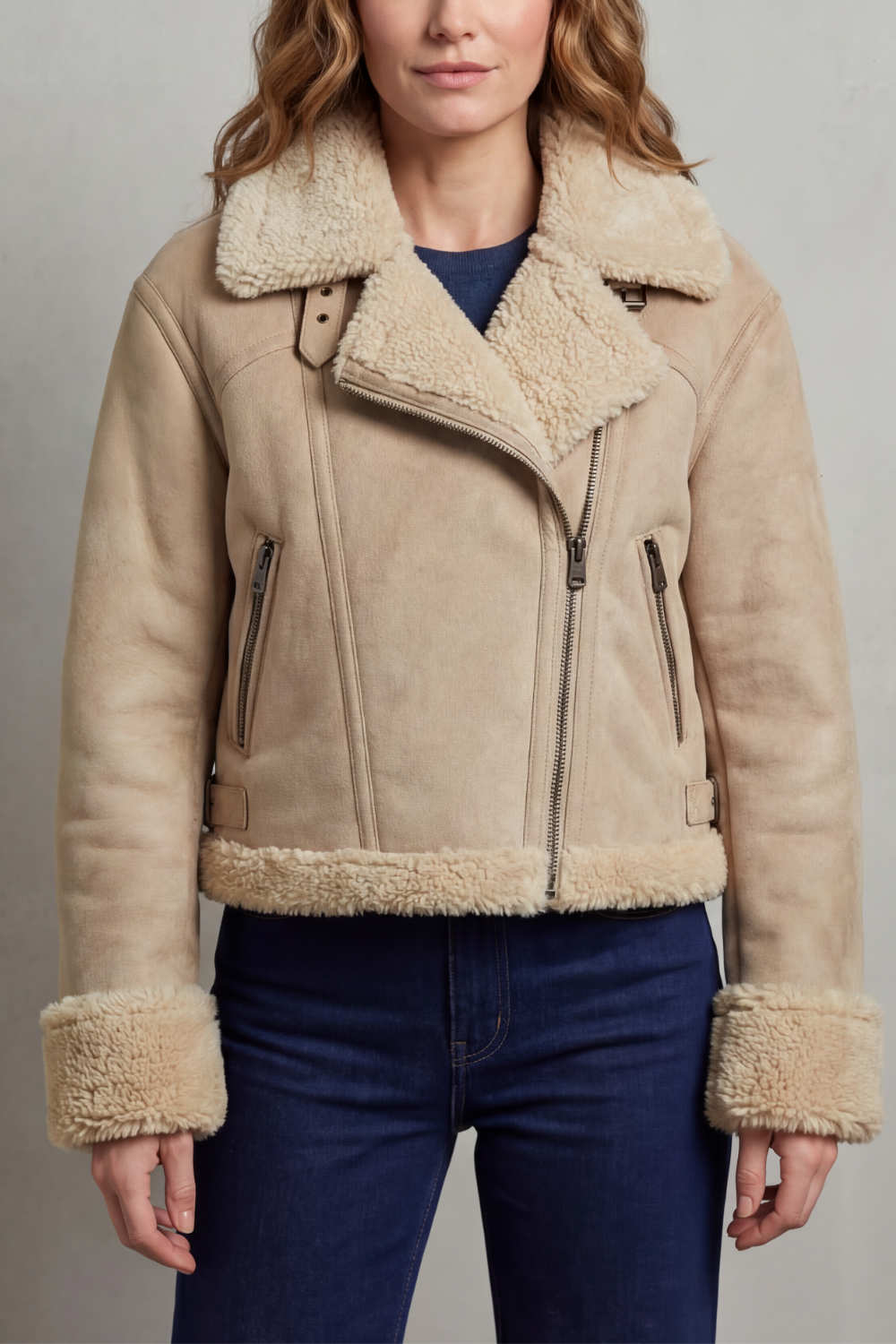 Modern women's reversible cropped aviator jacket, great for casual everyday wear.
