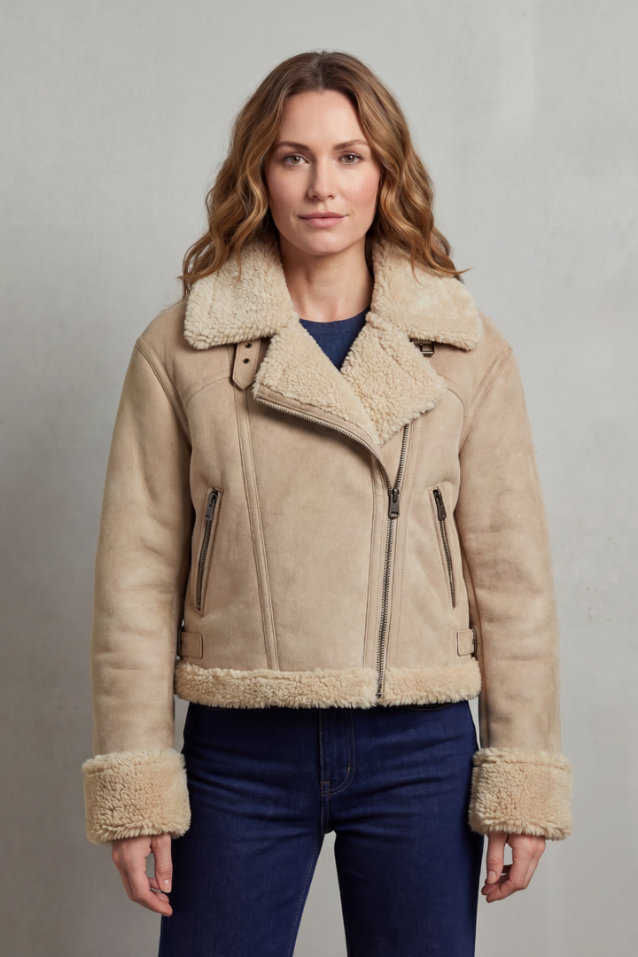 Durable women's reversible cropped outerwear, aviator style for versatile fashion.