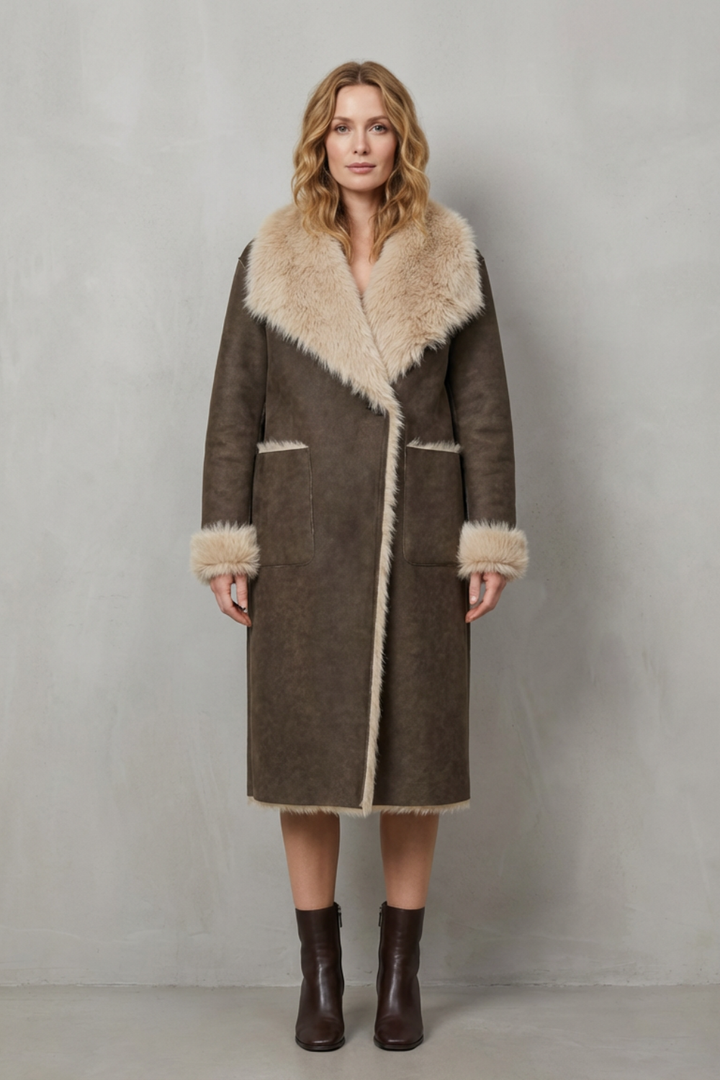 Stylish women's textured winter coat, reversible for versatile fall-winter fashion. Perfect warm outerwear.