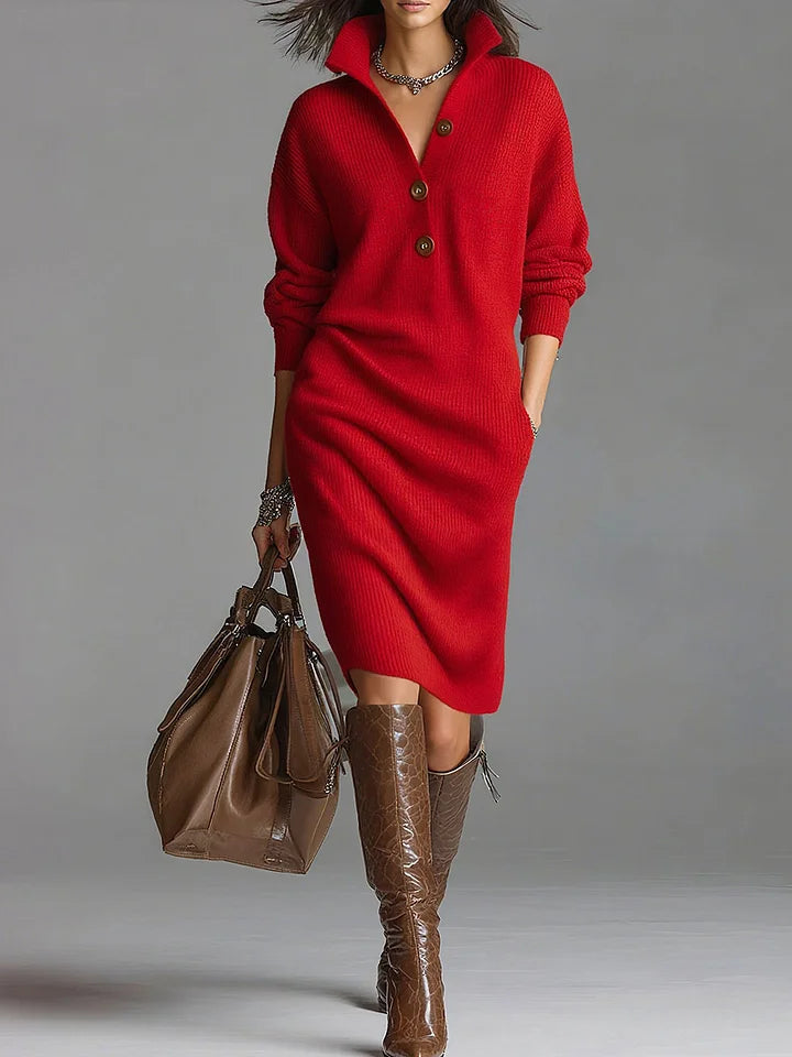 Ladies' ribbed midi dress with stylish front buttons, ideal for spring & summer everyday wear.