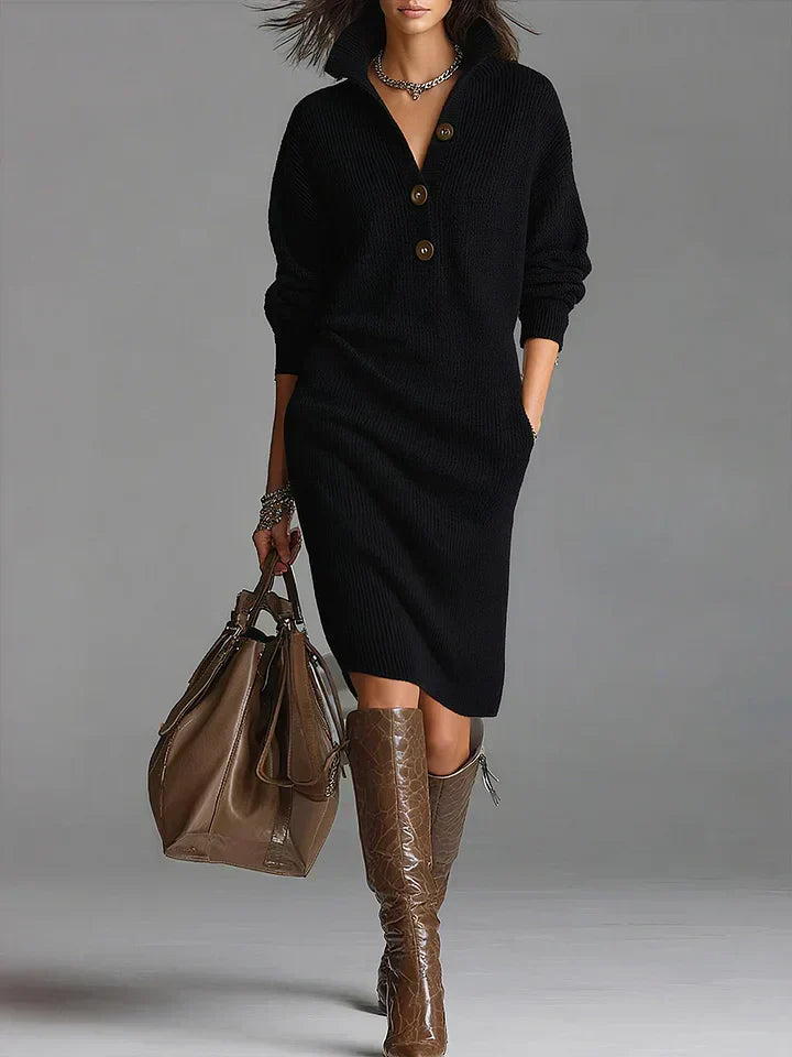 Stylish women's button-front ribbed midi dress, versatile for work or casual spring outfits.
