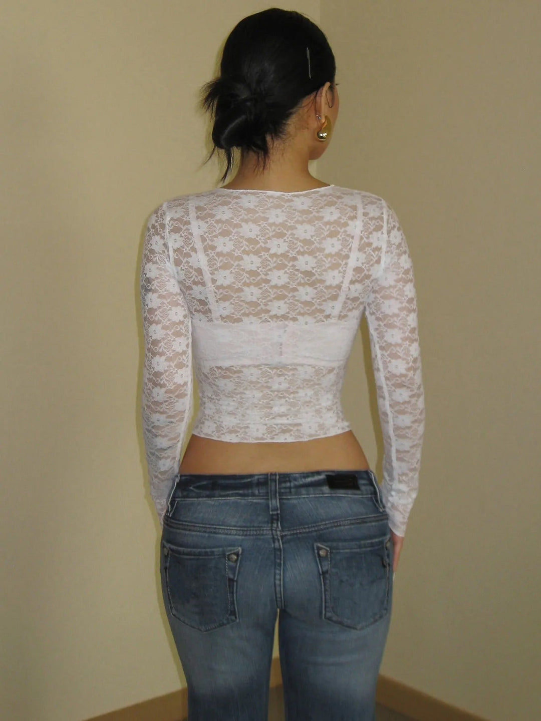 Women's romantic sheer long sleeve top. A sophisticated layering piece, ideal for evening wear & date nights.
