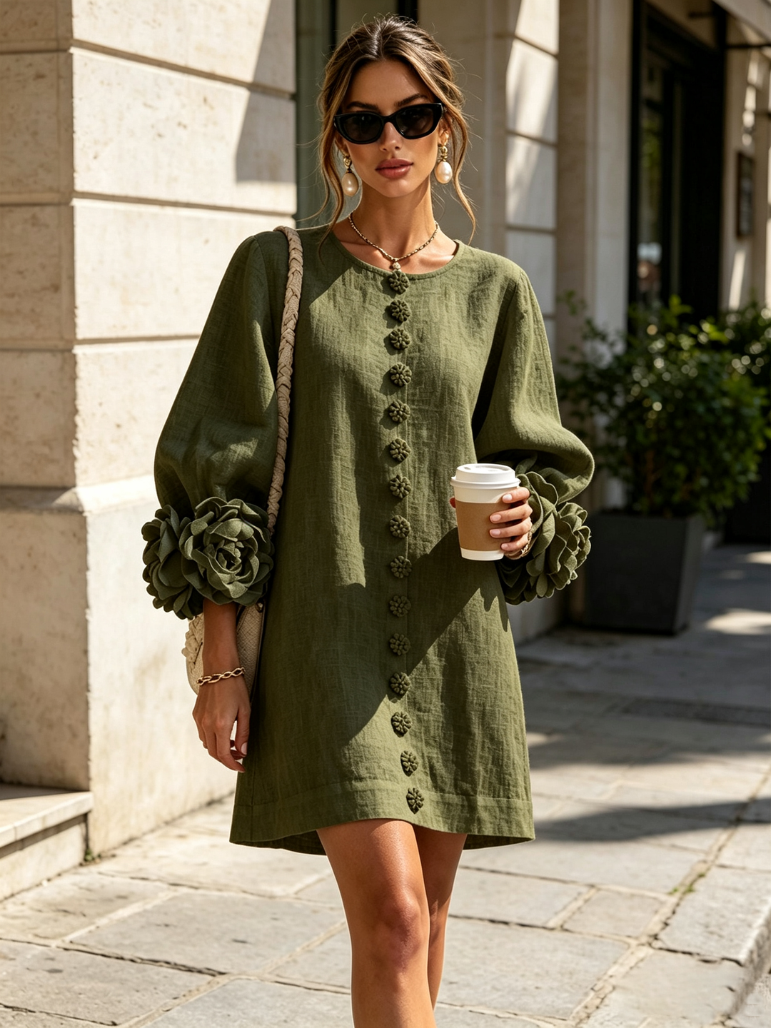 Stylish button-down long sleeve mini dress for women, easy everyday wear.