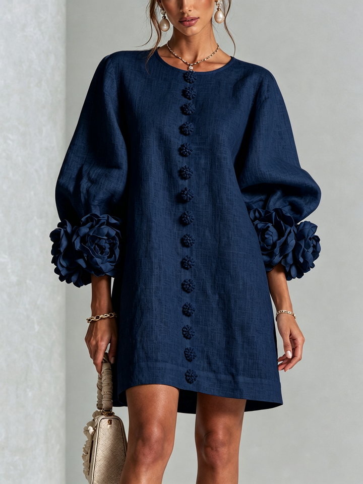 Everyday elegant long sleeve shift dress, featuring a round neckline.