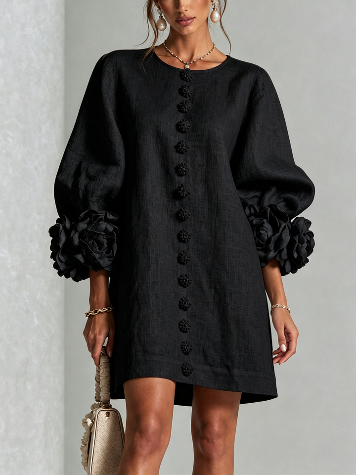Women's versatile long sleeve mini dress, with a stylish buttoned front.