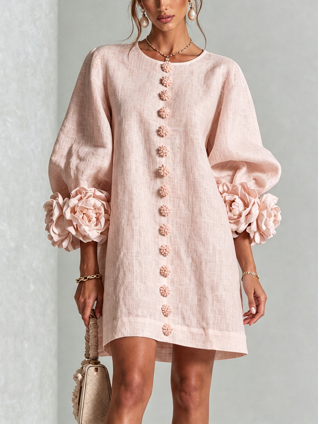 Fashionable women's round neck mini dress with long sleeves, for any occasion.