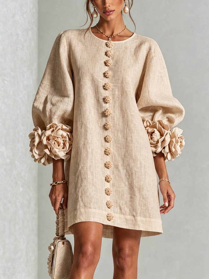 Easy-to-wear button-down long sleeve mini dress, simple and chic.
