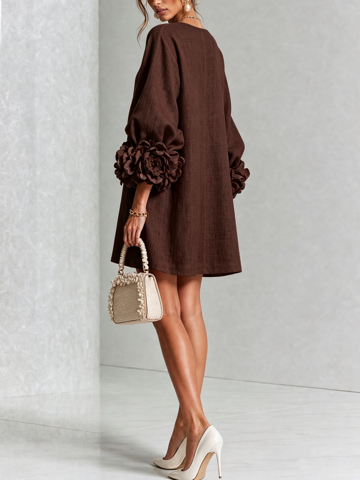 Casual long sleeve shift dress for women, stylish button details.