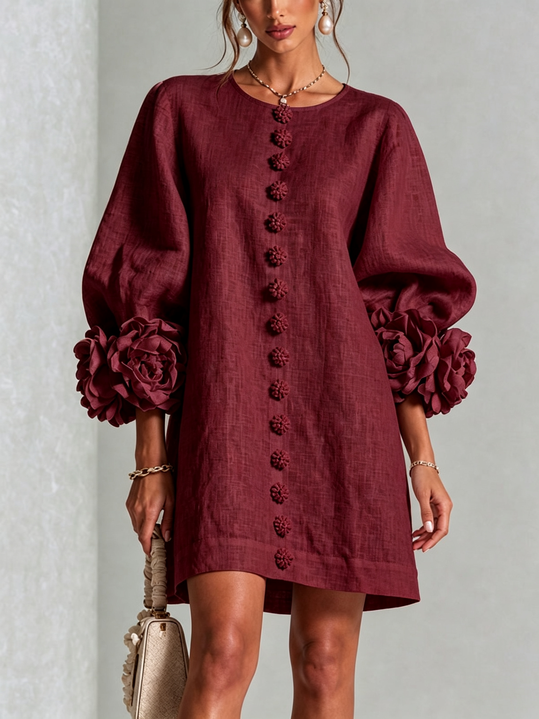 Everyday casual round neck long sleeve mini dress, your go-to outfit.