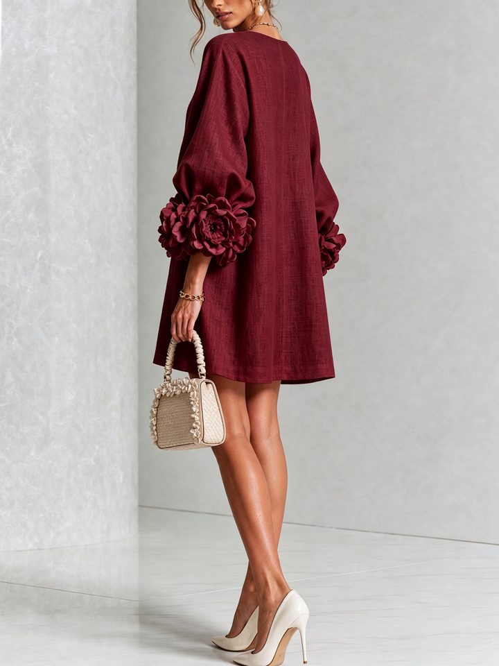 Chic women's long sleeve mini dress, classic round neck style.
