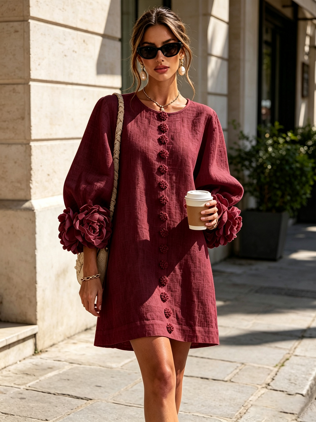 Versatile button-down long sleeve shift dress for casual spring looks.