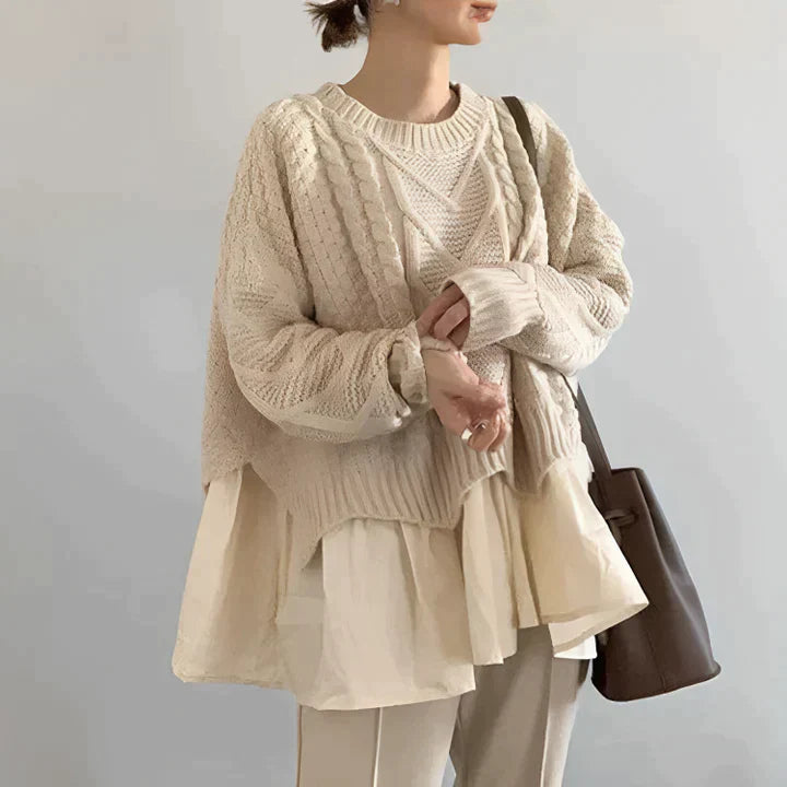 Women's round neck sweater, cozy and comfortable for autumn & winter. Versatile long sleeve top for casual & elegant wear.