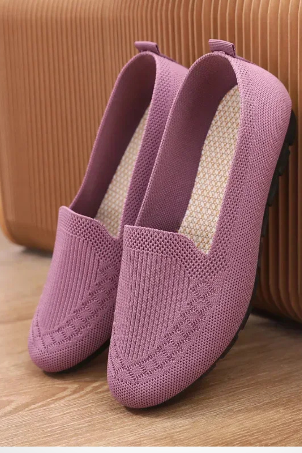 Purple everyday women's round toe slip-on flats, comfortable & stylish casual footwear.