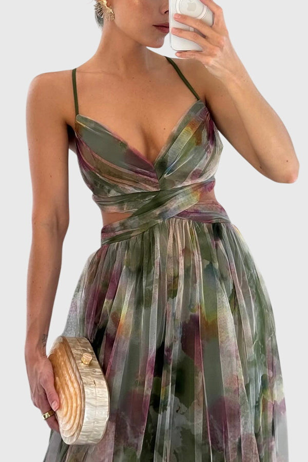 Soft, flowy women's maxi dress with chic ruched details and practical adjustable shoulder straps.