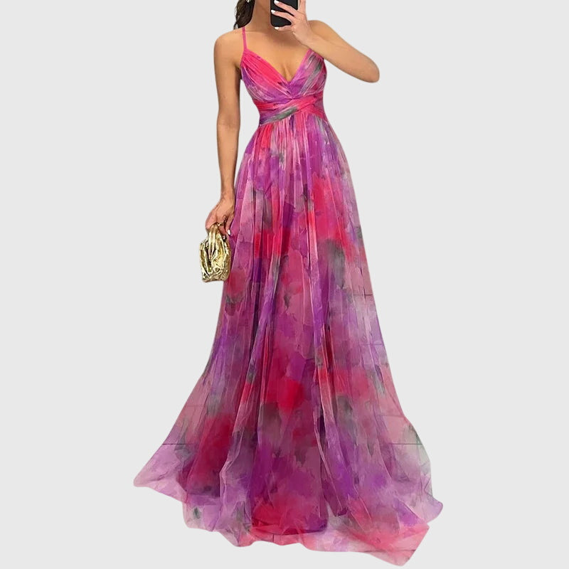 Stylish women's summer maxi dress, sleeveless, ruched, and flowy, for effortless everyday style.