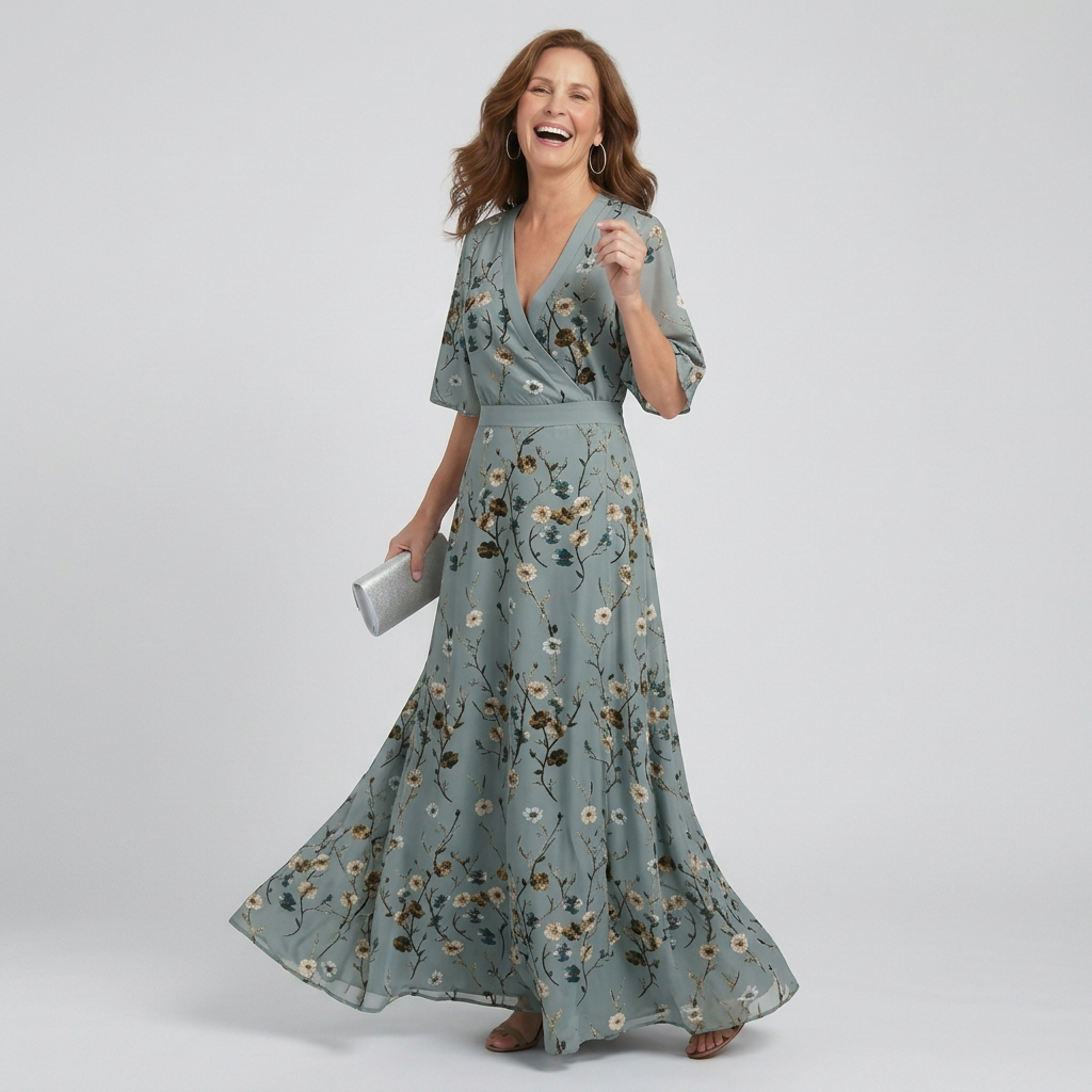 Women's sage green floral halter maxi dress, flowy & comfortable. Perfect sleeveless summer party & vacation outfit.