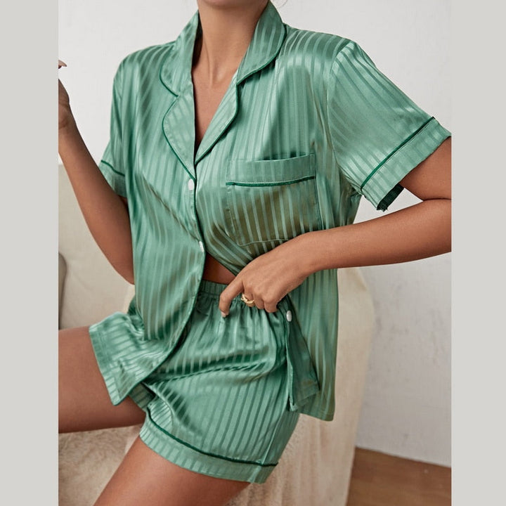Luxurious satin loungewear, a comfortable two-piece sleepwear set for women.