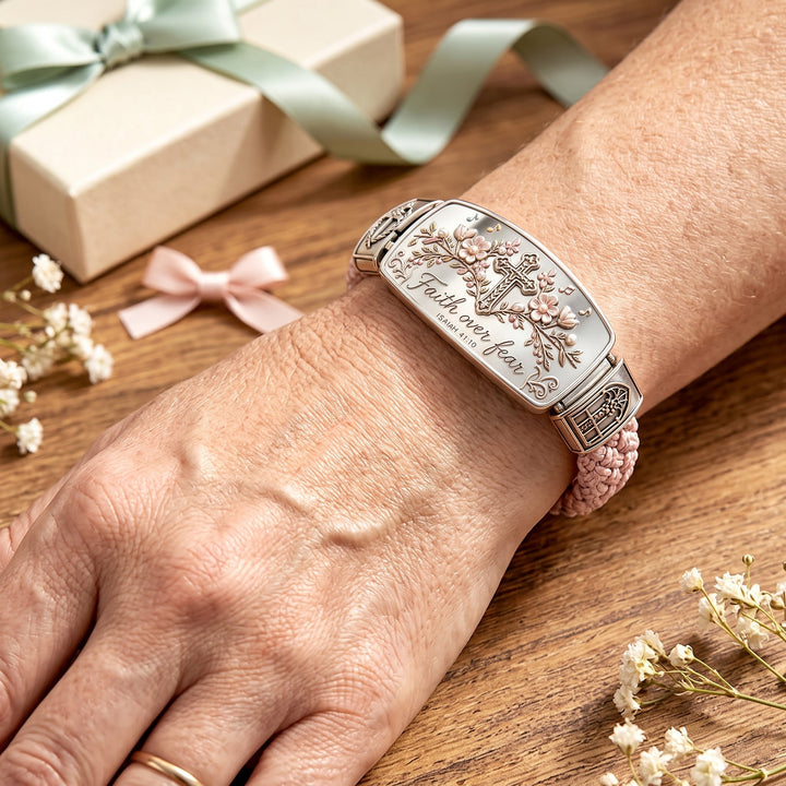 Inspirational women's faith bracelet, a spiritual gift featuring the Isaiah 41:10 Bible verse.