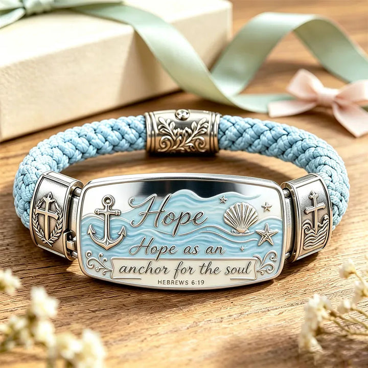Religious women's bracelet with an engraved cross, featuring the comforting Isaiah 41:10 Bible verse.