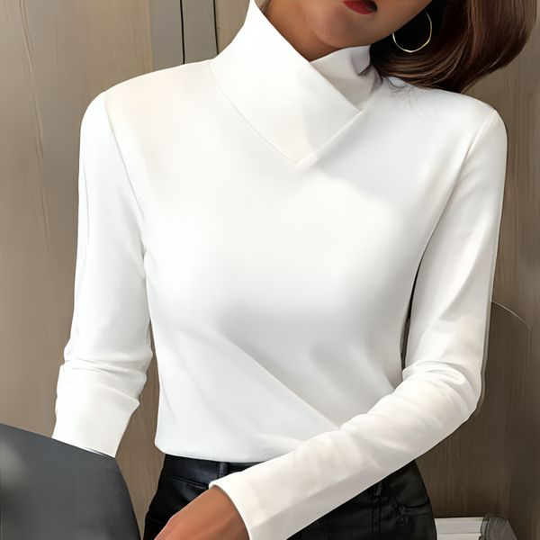 Women's sculpted soft-touch turtleneck top, long sleeve for elegant autumn & winter fashion.
