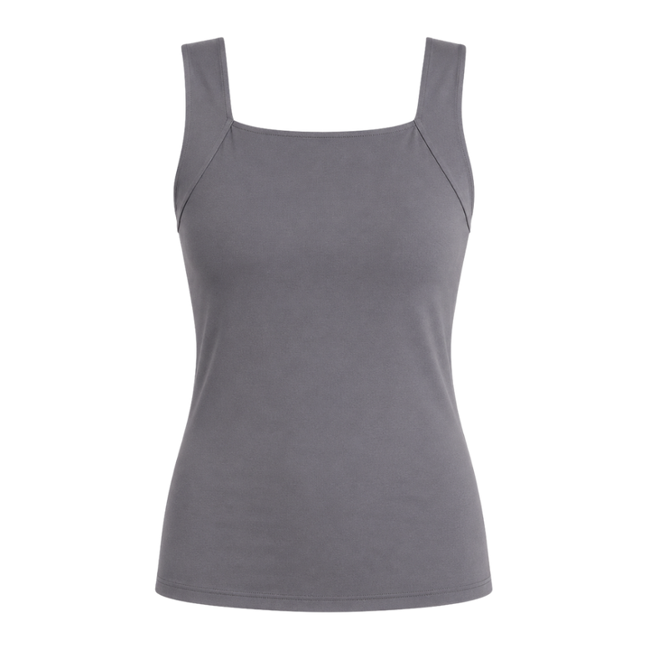 Fitted women's seamless shaper tank with built-in bra, providing smooth support & shape.
