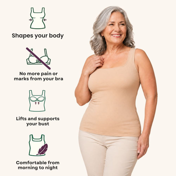 Comfortable seamless women's shaper tank with wire-free built-in bra for everyday wear.