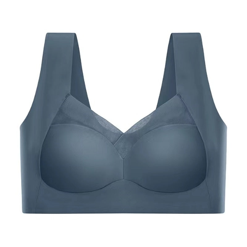 Close-up of the soft fabric on a women's seamless support bra by Mills Melbourne.
