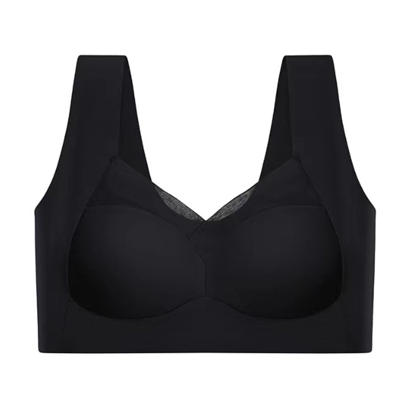 Model wearing a comfortable, seamless push-up bra for enhanced shape and support.