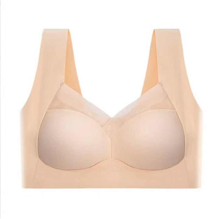 Rear view of a seamless comfort bra, highlighting its supportive design and fit.