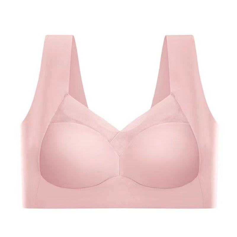 Lifestyle image of a woman in a seamless comfort bra, perfect for activewear.