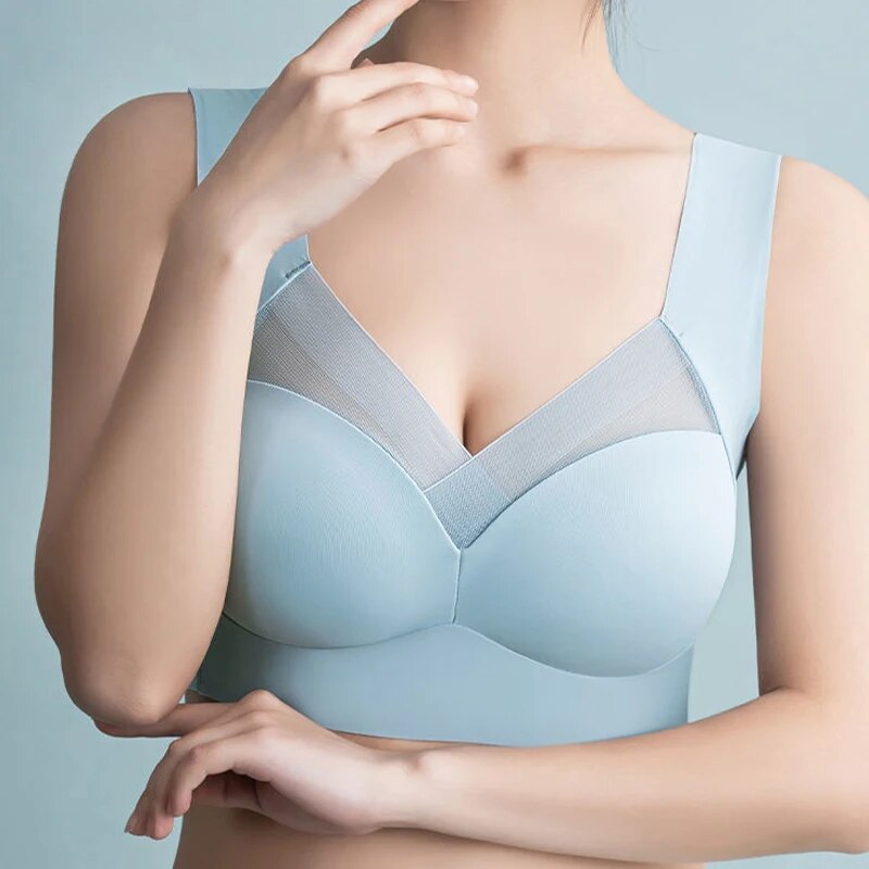 Front view of a seamless push-up bra, showcasing its natural lift and support.