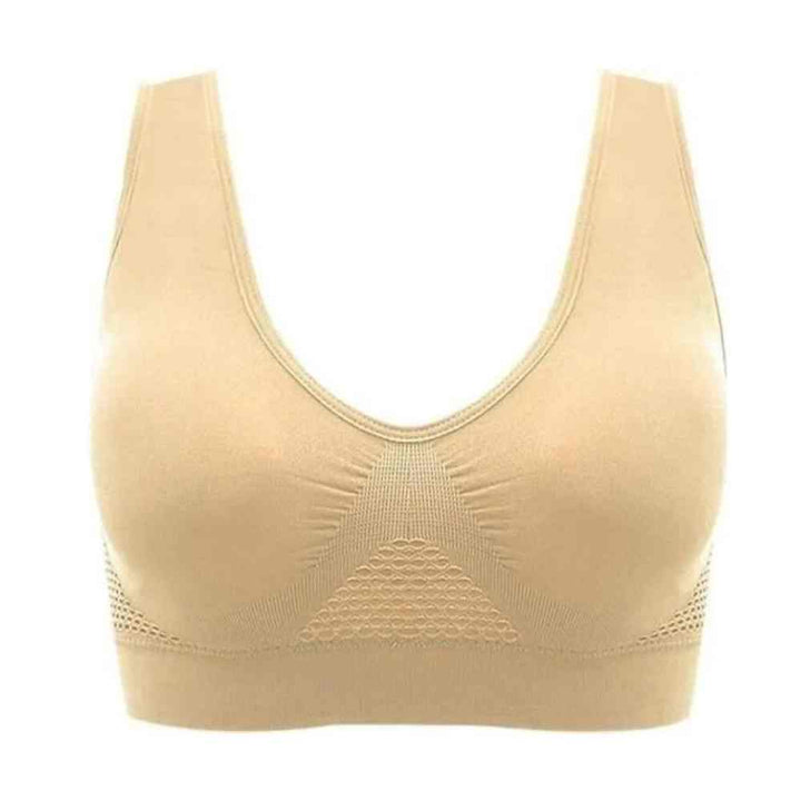 Model wearing women's seamless supportive bra offering gentle lift & ultimate comfort for all-day wear.