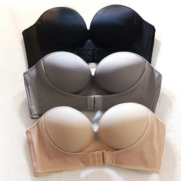 Women's seamless strapless push-up bra for smooth, invisible support under any outfit. Comfortable everyday lingerie.