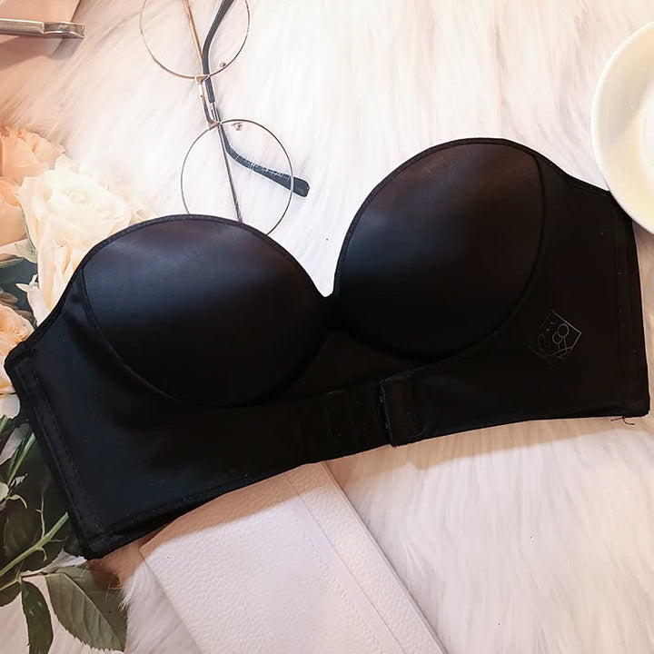 Sculpted women's strapless push-up bra offering comfortable, versatile support for special occasions or daily wear.