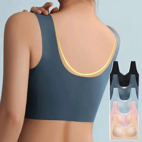 Soft women's seamless V-neck comfort bra, wide supportive straps for a relaxed fit.