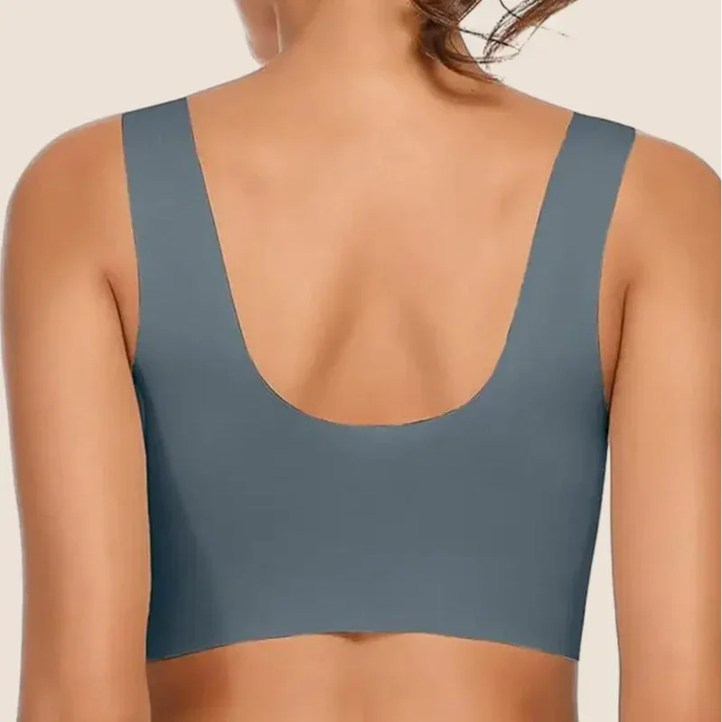 Easy pullover seamless V-neck bra, wide comfort straps ensure all-day wearability.