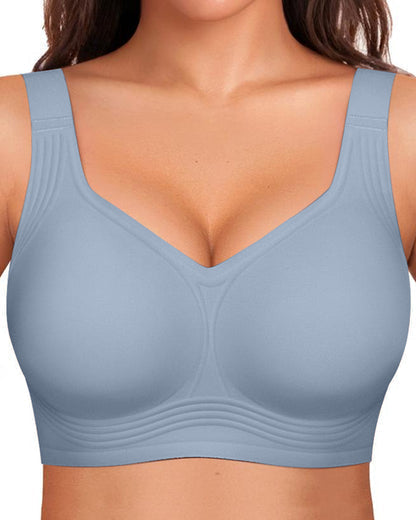 Black full coverage wireless support bra, seamless design for a smooth look under clothing.