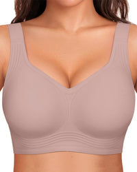 Front shot of a comfortable everyday wireless bra, full coverage and seamless for smooth lines.