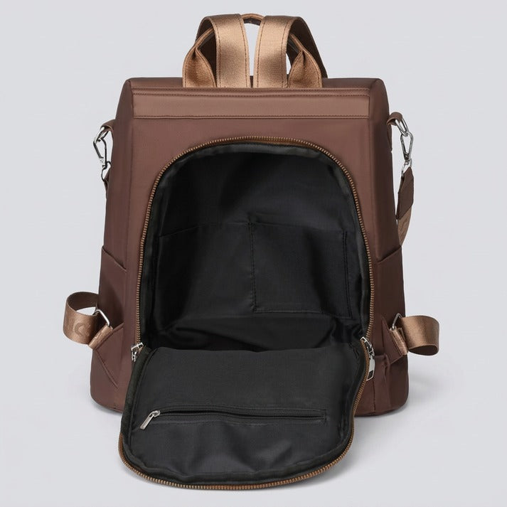 Front view of an elegant women's anti-theft shoulder bag, blending modern design with ultimate security.